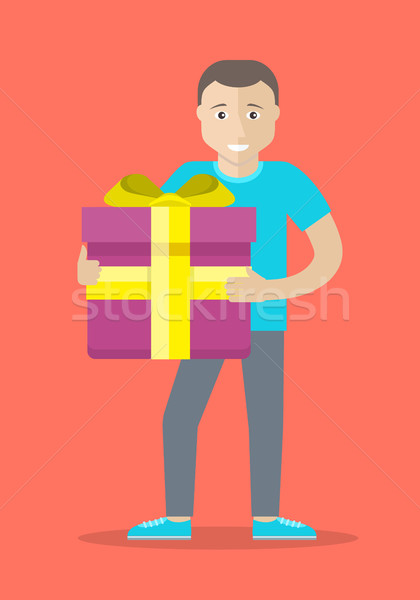 Man With Gift Box Flat Design Vector Illustration Stock photo © robuart