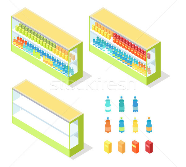 Drinks in Groceries Showcase Isometric Vector Stock photo © robuart