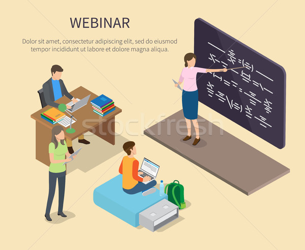 Webinaire personnes étudier maison vecteur affiche [[stock_photo]] © robuart