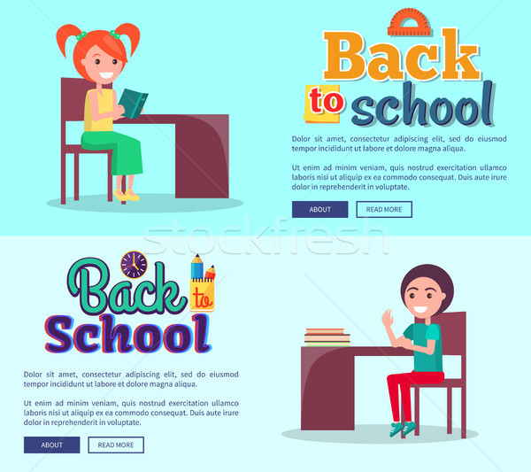Back to School Cartoon Style Posters on Light Blue Stock photo © robuart