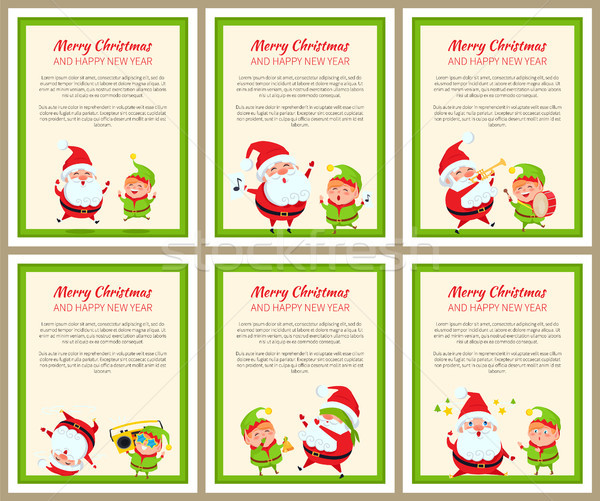 Set of Cards with Happy Santa and ridiculous Elf Stock photo © robuart