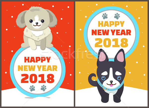 Happy New Year 2018 Dogs Set Vector Illustration Stock photo © robuart