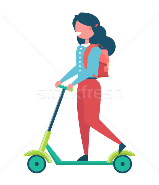 Girl with Rucksack Riding on Kick Scooter Vector Stock photo © robuart