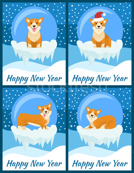 Happy new year félicitations cute quatre lumineuses [[stock_photo]] © robuart