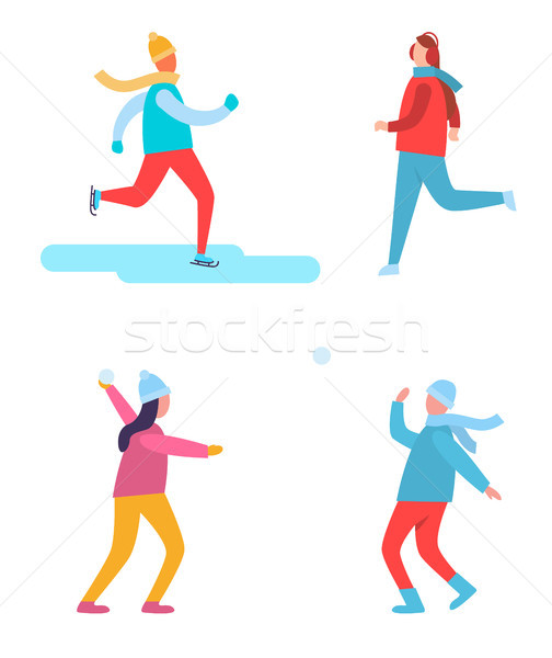 Stockfoto: Volkeren · winter · activiteiten · man · hoed · sjaal