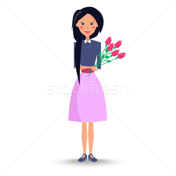 Young Woman with Bouquet of Roses Illustration Stock photo © robuart