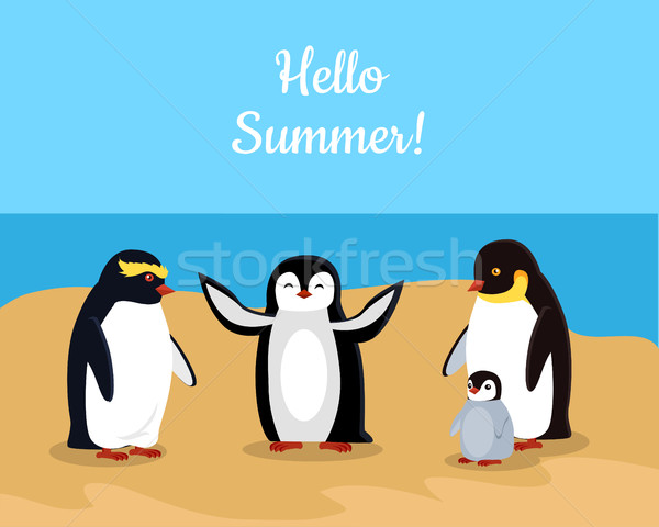 Hello Summer. Funny Emperor Penguins Family Stock photo © robuart