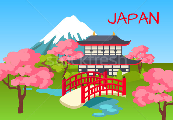 Stock fotó: Turisztikai · szimbólumok · japán · pagoda · cseresznye · kert