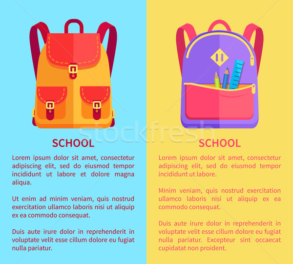 School Rucksacks for Boys or Girls with Stationery Stock photo © robuart