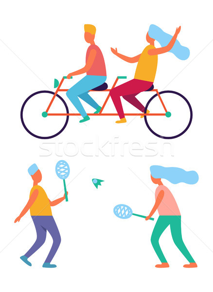 Mensen sport activiteiten paardrijden fiets spelen Stockfoto © robuart