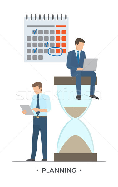 Stock photo: Planning Calendar and Men Vector Illustration