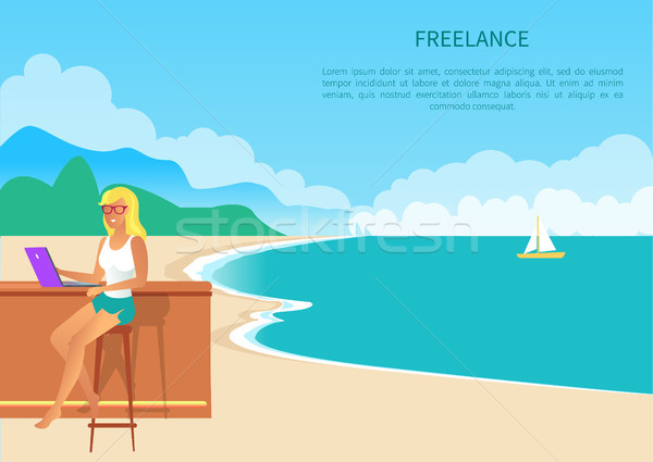 Colorful Freelance Poster with Cheerful Blonde Stock photo © robuart