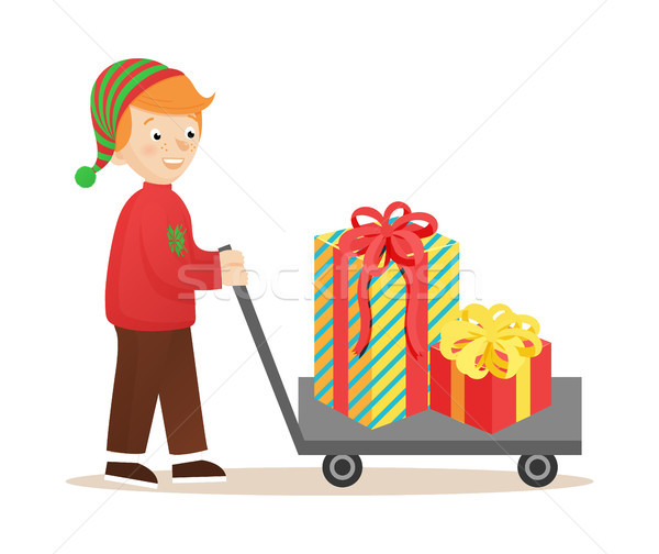 Boy with Cart and Presents Vector Illustration Stock photo © robuart