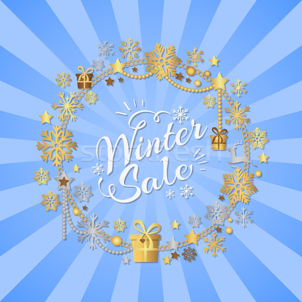 Winter Sale Poster in Frame Made of Snowflakes Stock photo © robuart