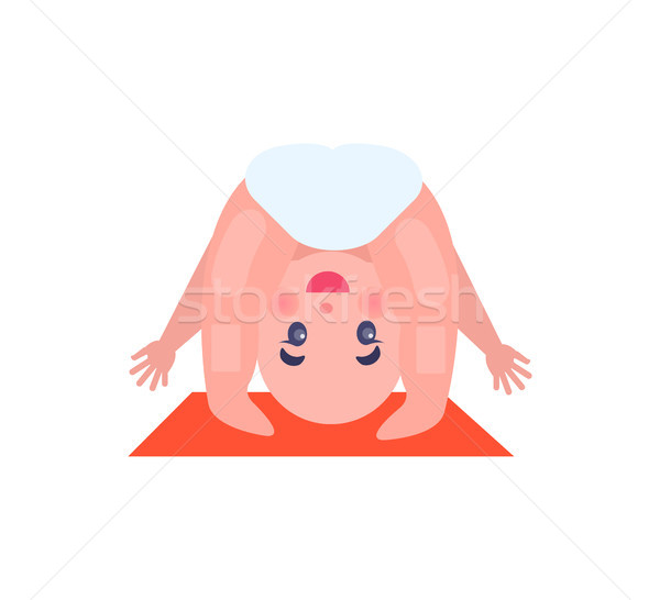 Cheerful Baby in Funny Pose on Small Soft Red Rug Stock photo © robuart