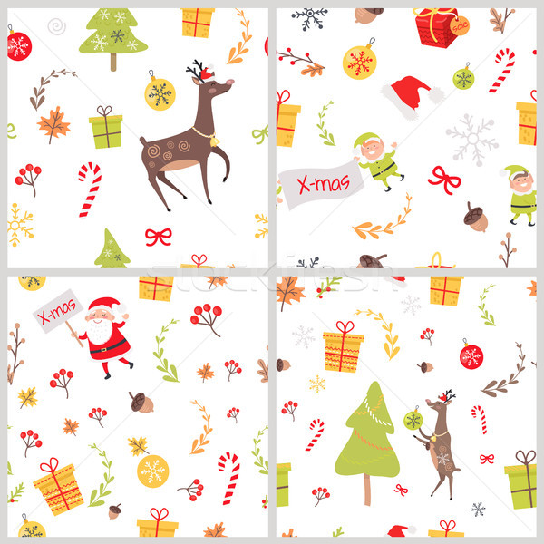 Stock photo: Set of Seamless Patterns with Christmas Elements