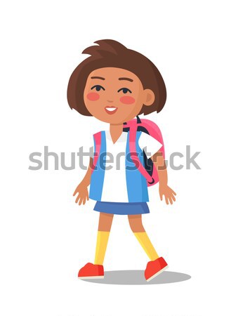 Smiling Kid in Blue Jacket and Jeans with Rucksack Stock photo © robuart
