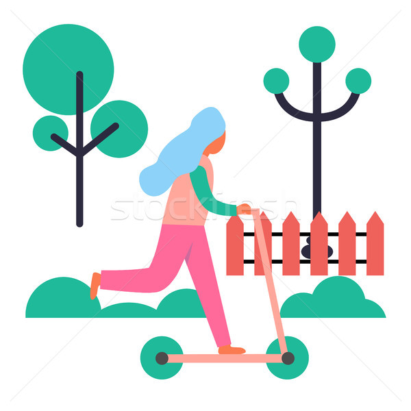 Girl Riding Push Scooter Isolated Illustration Stock photo © robuart