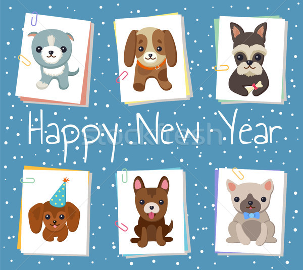 Happy New Year Pets Poster Vector Illustration Stock photo © robuart