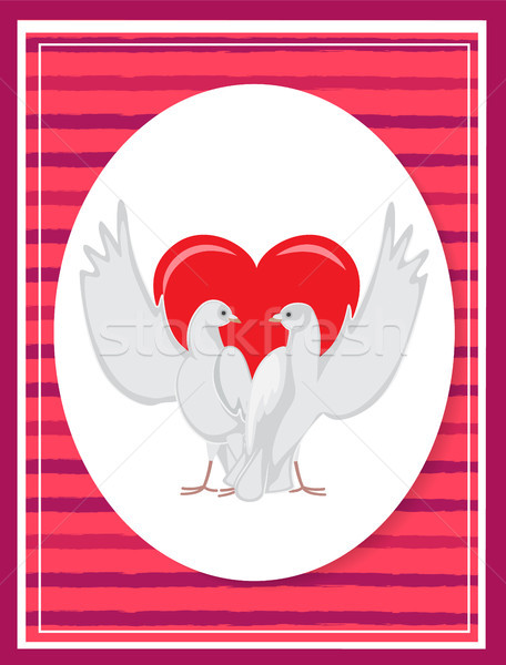 Happy Valentines Day Poster Two Doves Rising Wings Stock photo © robuart