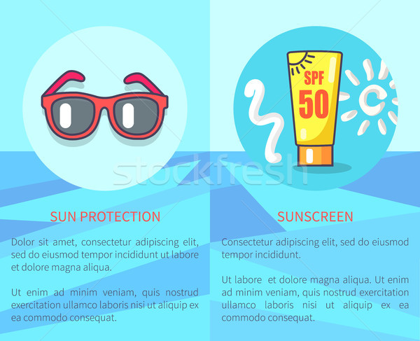 Establecer protector solar carteles círculo iconos Foto stock © robuart