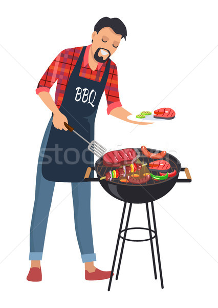 Barbecue and Man with Plate Vector Illustration Stock photo © robuart