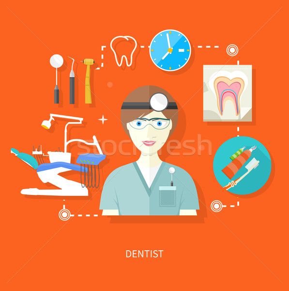 Dentist in uniform with instrument on workplace Stock photo © robuart