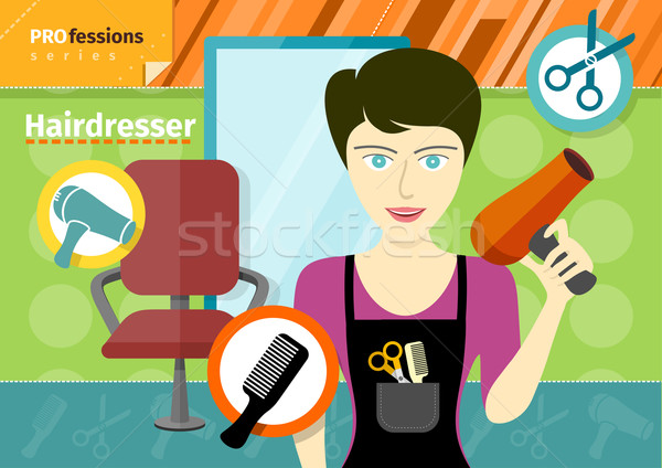 Female hairdresser in uniform holding hair dryer Stock photo © robuart