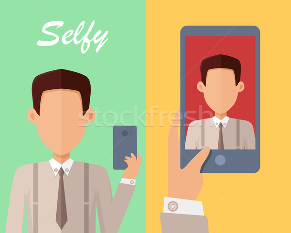 Selfy on Smartphone. Young Man Taking Self Portrait Stock photo © robuart