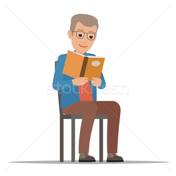 Student Seating and Reading Textbook Flat Vector  Stock photo © robuart