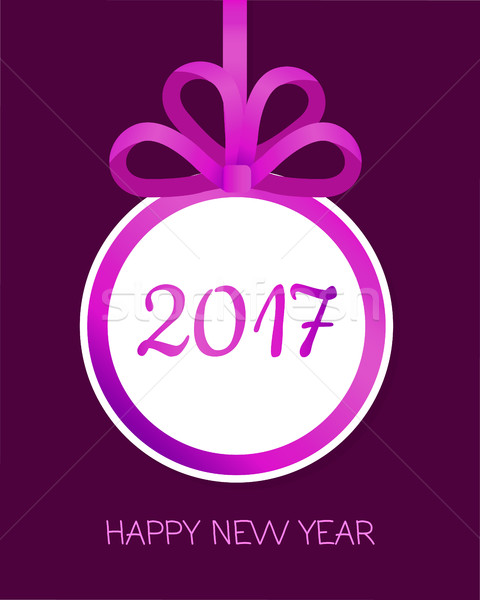 [[stock_photo]]: Happy · new · year · bannière · violette · arc · ruban · grand