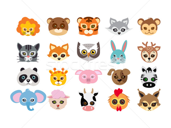 Toplama farklı hayvan maskeler yüzler yüz Stok fotoğraf © robuart
