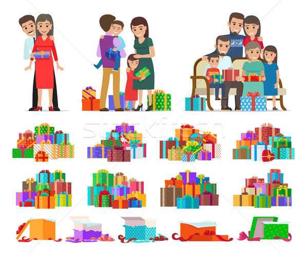 Set of People Giving Present Boxes and Gifts. Stock photo © robuart