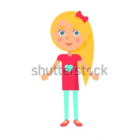 Dziewczynka blond włosy czerwony łuk odizolowany biały Zdjęcia stock © robuart