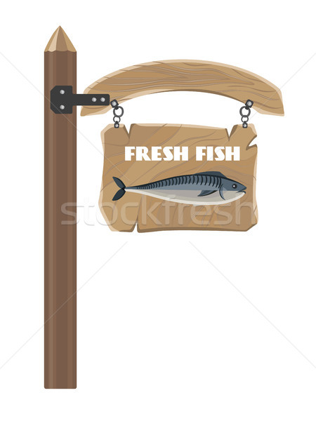 Fresh Fish on Hanging Wooden Board Vector Poster Stock photo © robuart