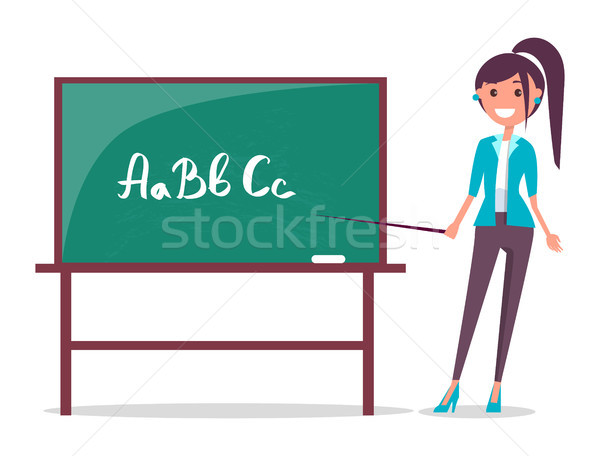 Stockfoto: Jonge · leraar · Blackboard · vector · afbeelding