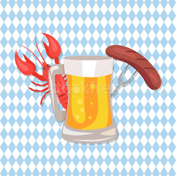Vector Illustration of Beer, Sausages and Crayfish Stock photo © robuart