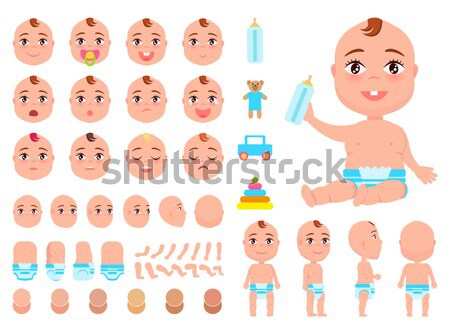 Cute Boy with One Teeth and Set of Varied Stuff Stock photo © robuart