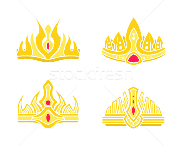 Kings and Queens Gold Crowns Inlaid with Gems Stock photo © robuart
