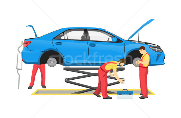 Auto Mechanics and Lifted Car Vector Illustration Stock photo © robuart