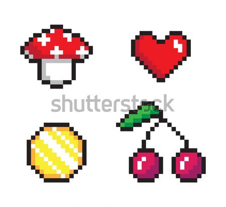 Glowing Icons of Heart and Sword Bomb and Mushroom Stock photo © robuart