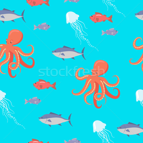 Shark, Fish, Octopus, Jellyfish Endless Texture. Stock photo © robuart