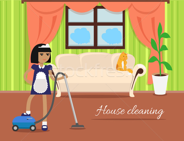 Domu czyszczenia banner dziewczyna uniform Zdjęcia stock © robuart