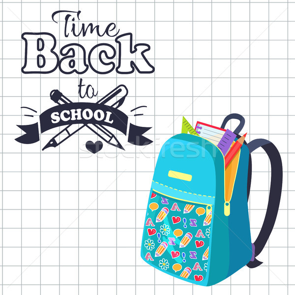 Zaman okula geri poster sırt çantası broşür açmak Stok fotoğraf © robuart