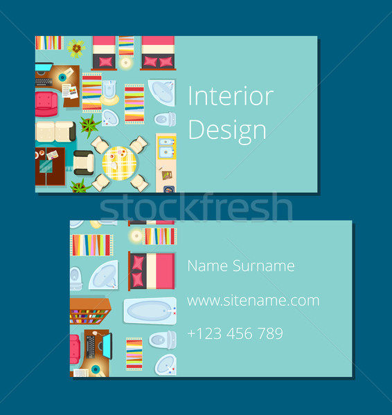 Design interior carte de vizită icoane apartament mobilier Imagine de stoc © robuart