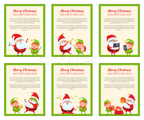 Set of Cards with Happy Santa and ridiculous Elf Stock photo © robuart