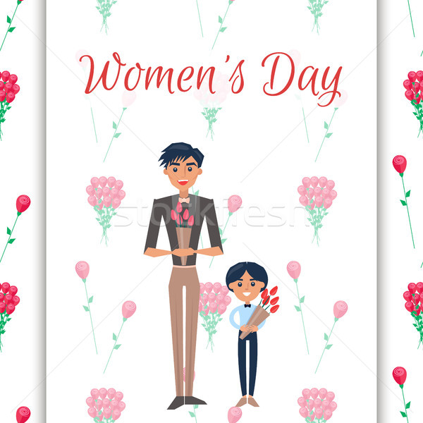 Dzień kobiet gratulacja karty syn ojca tulipany biały Zdjęcia stock © robuart