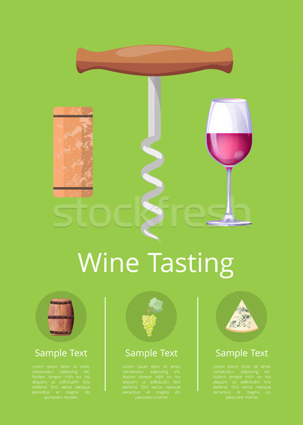 Foto stock: Degustação · de · vinhos · cartaz · compacto · vidro