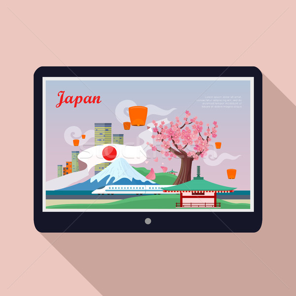 Stock fotó: Japán · tájékozódási · pont · tabletta · képernyő · üdvözlet · turizmus