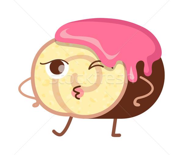 Schokolade rollen cool Zeichen rosa Zeichentrickfigur Stock foto © robuart
